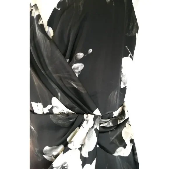 NWT Worthington XXL Black & White Floral Satin Spaghetti Strap Midi Dress - Picture 7 of 13